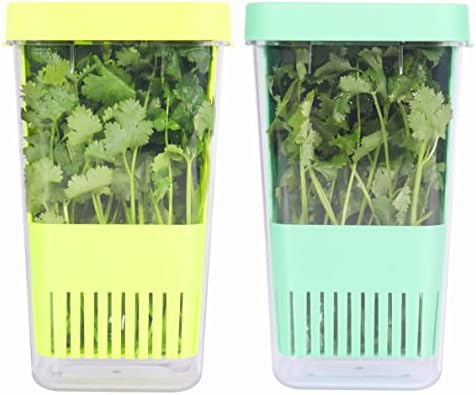 LUVCOSY 2 Pack Herb Keeper, BPA-Free Plastic Herb Saver with an Inner Basket for Cilantro, Mint, Parsley, and Asparagus, Keeps Fresh Herbs for 3 Times Longer