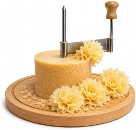 Cheese Curler Cheese Slicer Stainless Steel Blade & Wood Base for Home Restaurants Cafes Bakery Dessert Shops Charcuterie Boards, Parties & Gift