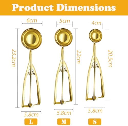 Ice Cream Scoop with Trigger Release, 304 Stainless Steel Cookie Scoops for Baking & Food Prep, Easy to Clean Dishwasher Safe Scooper for Ice Cream, Cookie Dough, Cupcakes, Fruit and Meatballs（S)