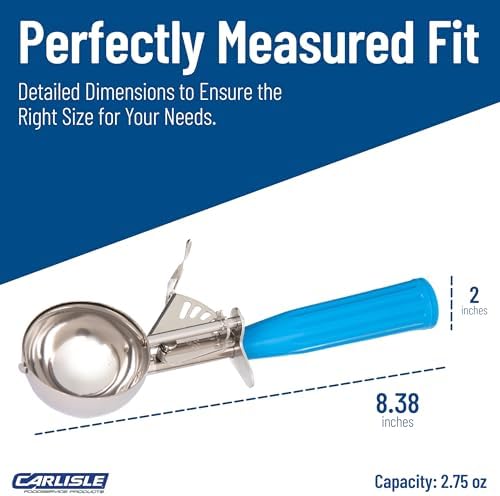 Carlisle FoodService Products Disher Scoop with Blue Handle – 2.75 oz Portion Scoop Stainless Steel Scoopers for Food, Use for Restaurants and Catering, One-Piece Design