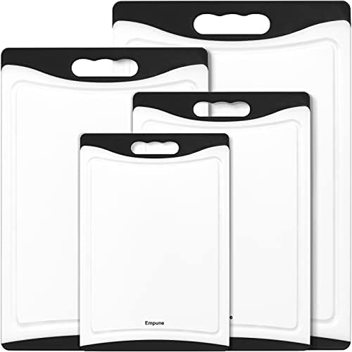 Empune BPA-Free Plastic Cutting Board for Kitchen with Juice Grooves, Extra Large Dishwasher Safe Cutting Boards Set of 4 with Handles, Thick Non-Slip Chopping Board for Meat, Fruit and Chicken, Black