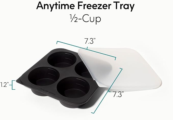 Anyday 1/2-Cup Silicone Freezer Tray with Silicone Lid for Food Storage, Rice, Stock, Leftovers | Plastic-Free Freezer Container | Soup Molds for Meal Prep Portions | 4 Oz / 125mL Freezing Tray