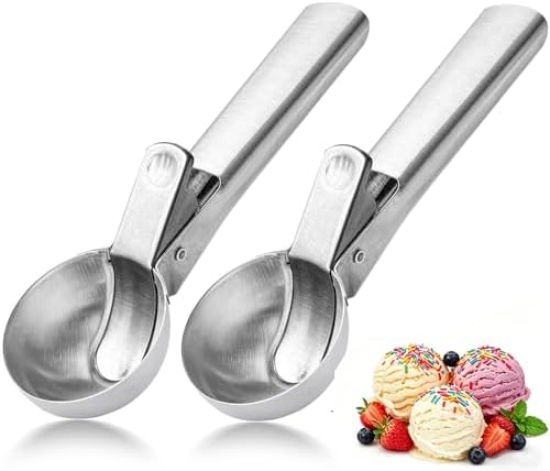 Ice Cream Scoop,Portable Stainless Steel Ice Cream Scoop with Trigger and Comfortable Handle,Dishwasher Safe,DIY Ice Cream,Gelato,Sorbet (2p-silver)