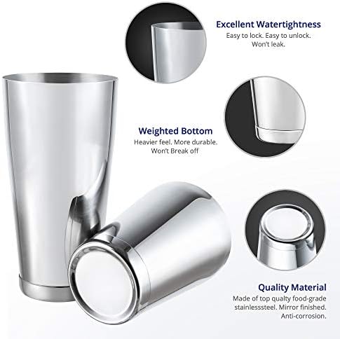 Stainless Steel Boston Cocktail Shaker Set Weighted, Watertight Durable Suitable for Home Uses and Professional Bars, 18oz & 28oz