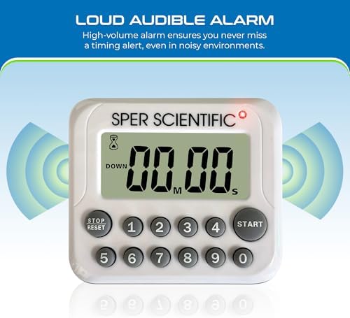 Sper Scientific Digital Count Up/Down Timer with Audible & Visual Alarm 810003 – Timer with Large Display, Loud Alarm & Up to 99 Minute Countdown - for Labs, Cooking, Workouts, Classroom & more - 2 pc
