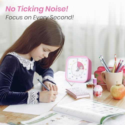 Yunbaoit Unicorn Visual Timer for Kids, Silent 60-min Countdown Timer, Pink