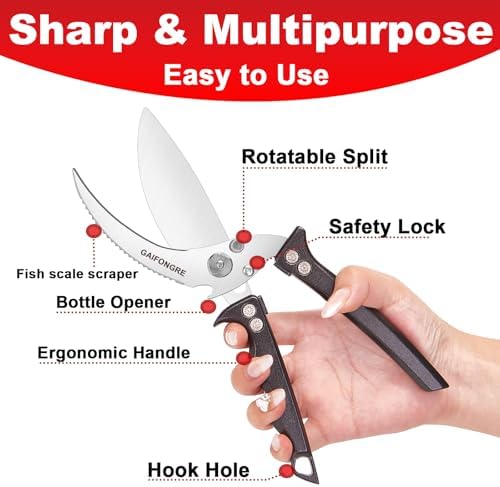 Poultry Shears Heavy Duty, Kitchen Scissors All Purpose, Chicken, Fish, Meat, Black