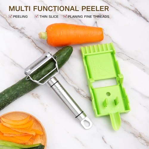 Stainless Steel Dual Blade peelers for kitchen,Julienne Peeler,Vegetable Peeler for carrot,potatoe, Grinder easy storage,Can be fixed on the base for use(QGSY), large, Green, YC-QGSY-green-01