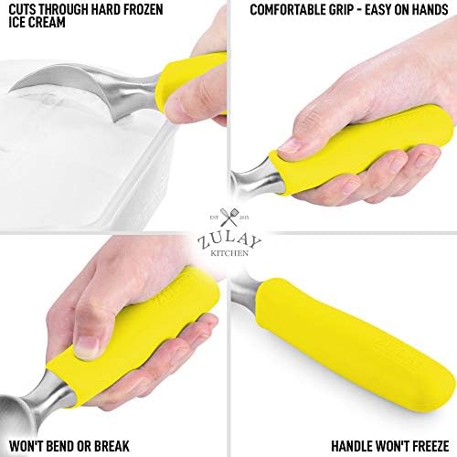 Zulay Heavy Duty Ice Cream Scoop - Stainless Steel Ice Cream Scooper With Non-Slip Rubber Grip - Durable Ice Cream Spade - Anti-Thaw Icecream Scoup For Frozen Ice Cream & Gelato (Yellow)