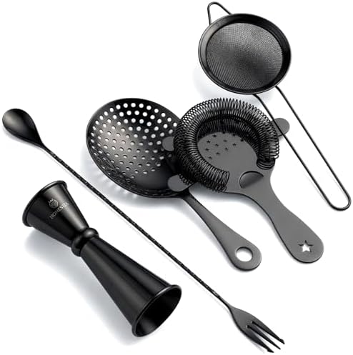Homestia 5 Pcs Cocktail Strainer Set, Stainless Steel Bar Tools Set, Black