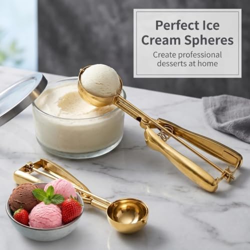 Gold Ice cream spoon,cookie Scoop Set,Stainless steel ice cream scoop with trigger release,3 Sizes (M size)
