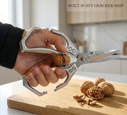 Kitchen Scissors All Purpose Heavy Duty, 3Cr14 Stainless Steel Blades with Cast Aluminum Handle, Detachable Poultry Shears for Cutting Chicken Meat Fish Vegetables