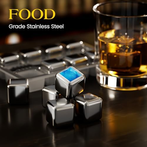Kollea Whiskey Stones 8-Pack Stainless Steel Chilling Rocks Set, Silver