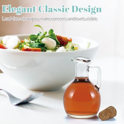 Oil and Vinegar Cruet Set of 2, Glass Dispenser with Airtight Stopper, Condiment Bottles for Salad Dressing