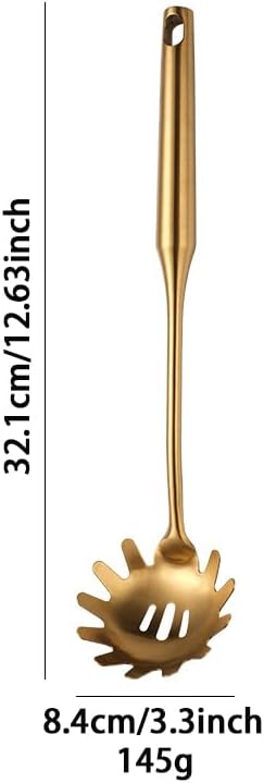 Pasta Fork, Pasta Spoon, Spaghetti Sever, 304 Stainless Steel Pasta Server, Gold Spaghetti Spoon Server, Heat Resistant, 12.63 inch