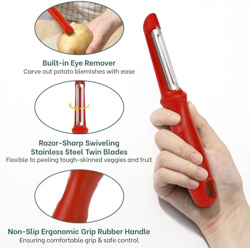 Beneno Swivel Vegetable Peeler, Premium Smooth Peeling Potato Peeler, Red