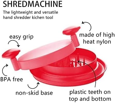 CHSSIH Meat Shredder,Chicken Shredder,Meat Shredder Tool,Meat Cutting Tool with Handle and Non-Slip Base,Replace The Bear Claw Meat Cutter,Red-Onepiece