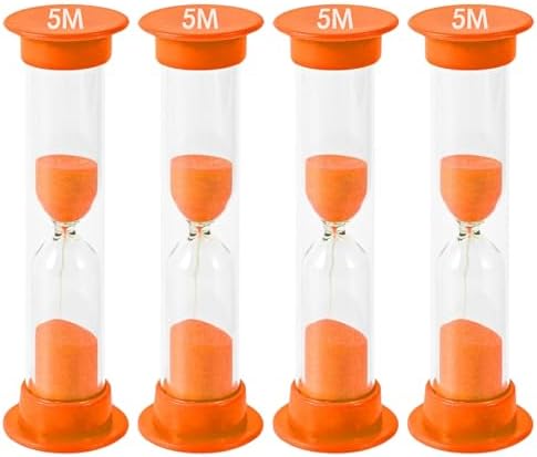Sand Timer for Kids - 5 Minute Set of 4 Hour Glass - Orange Color- Acrylic Covered for Classroom, Home & Kids Room