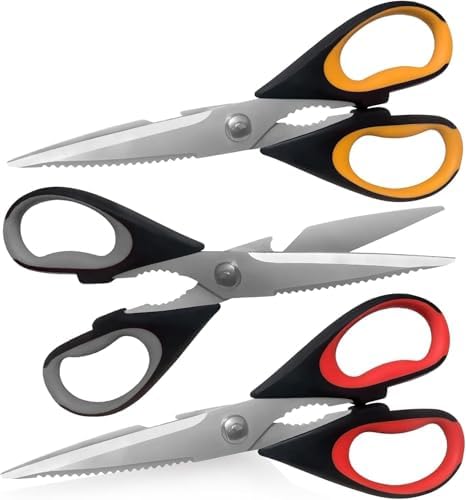3 Pack Kitchen Scissors, Heavy Duty Kitchen Shears with Serrated Blade, Ergonomic Handle Poultry Shears, Stainless Steel Poultry Scissors For Turkey, Chicken, Thanksgiving, Christmas Day