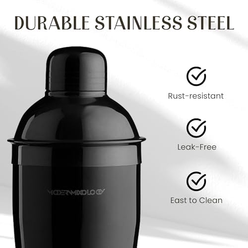 Modern Mixology Pro-Graded Cocktail Shaker Set with Stand | Complete Bartender Kit | 24oz Martini Shaker, Jigger, Strainer, Bar Spoon, Tongs, Opener, Muddler, Home Bar Essentials