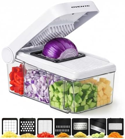 OVENTE 7-in-1 Vegetable Chopper and Mandoline Slicer, White MD71W