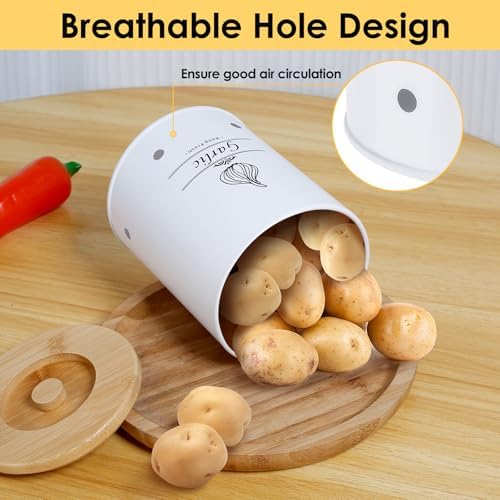 Garlic Keeper, Versatile Garlic Holder, Garlic Jar with Wood Lid, Ventilated Garlic Storage Container, Large Capacity Garlic Container for Kitchens (Style 2)