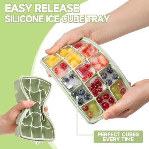 4 Pack Silicone Ice Cube Trays, Easy Release Ice Trays for Freezer with Lid