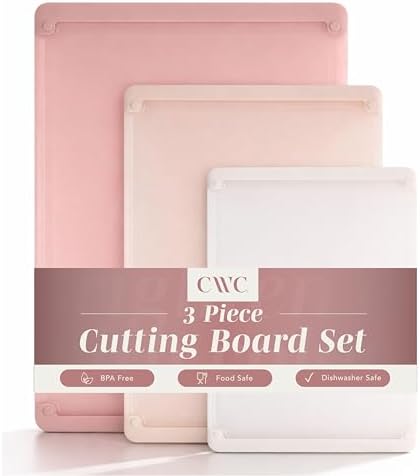 COOK WITH COLOR Extra Large Cutting Board Set, Jumbo-Sized Boards with Rubber Border for Enhanced Cooking Experience, 3-Piece, Pink