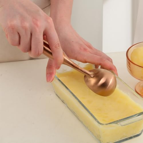 Ice Cream Scoop - Heavy Duty Stainless Steel Icecream Scooper, 9 inches Nonstick Anti-Freeze Ice Cream Scooper for Gelato, Sorbet, Cookie Dough, Melon, Sundae - Dishwasher Safe (Rose Gold)