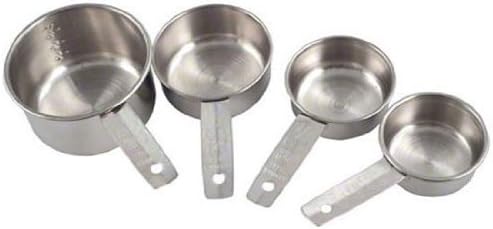 American Metalcraft MCL4 Flat-Handled Stainless Steel Measuring Cup Set - Four Sizes 1/4 1/3 1/2 1 Cup - Durable 200 Series Stainless Steel – For Bakery, Commercial Kitchen, Catering & Foodservice