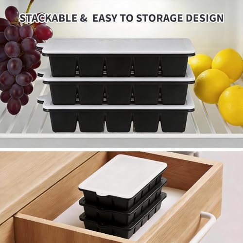 Silicone Ice Cube Tray 2 Pack, HANCELANT Ice Cube Mold, Ice Trays for Freezer with Lid for Whiskey, Cocktail, Drinks and Food, Freezer, BPA Free, Easy Release