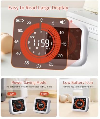 Digital Magnetic Visual Kitchen Timer, Up to 11H 59M Countdown & Count Up
