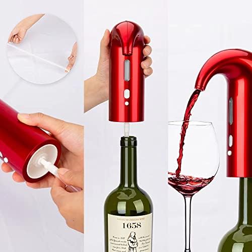 Electric Wine Aerator, Wine Aeration and Decanter Wine Dispenser Spout Pourer,Wine Accessories Gift for Wine Lovers-Red