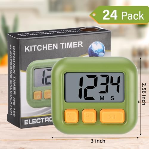 Weewooday 24 Pcs Digital Kitchen Timer Bulk, Candy Green, Eggshell Yellow