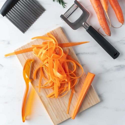 triangle Swivel Peeler, Orange - Stainless Steel Straight Twin Blade - Peels Hard-Skinned Fruits & Vegetables - Lightweight Handle - Dishwasher Safe - Made in Germany