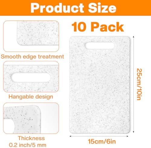 10 Pcs Small Plastic Cutting Boards for Kitchen, Mini Cutting Boards for Kitchen Set, Dishwasher Safe Granite Color White Square Prep Board for Fruits Vegetables Meat (6" x 10")