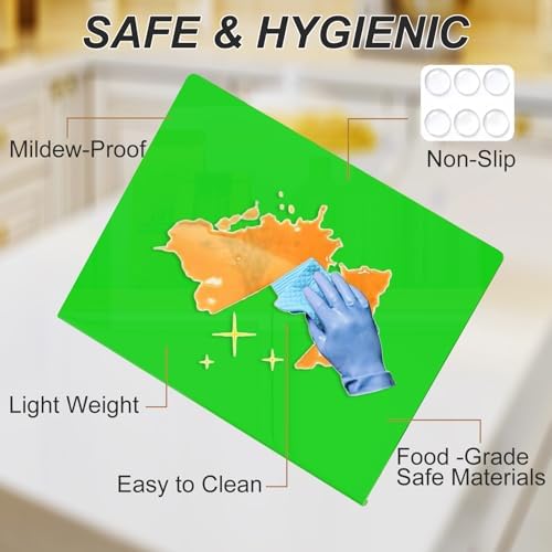 JJL Acrylic Cutting Board with Counter Lip, Anti-Slip, 16 x 12.5 Inches, Green, Perfect for Cutting Bread, Meat, and Vegetables, Ideal Choice for Kitchen Countertop Décor