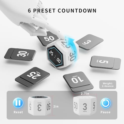 Cube Productivity Timer, 3/5/10/25/30/50 Minute Presets for ADHD