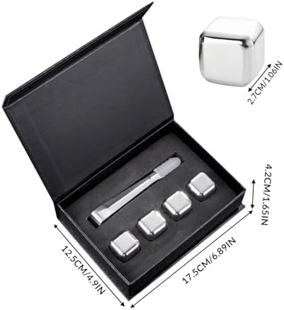Whiskey Stones Gift Set Custom Engraved Stainless Steel Whiskey Ice Stone Personalized Whiskey Stones Gift Set Reusable Stainless Steel Chilling Rocks, for Mens Dad Husband Gift (4 PC)