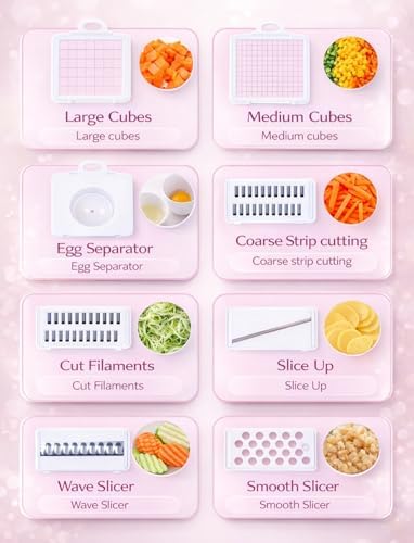 16-in-1 Vegetable Chopper & Mandoline Slicer with Container, Food Chopper, Onion Dicer, Cheese Grater, Vegetable Cutter for Potato, Carrot, Cucumber, Garlic, Meal Prep, Pink