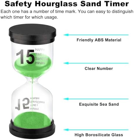 SuLiao 15 Minute Hourglass, Green Sand Clcok Timer, Colorful SandWatch 15 Min, Plastic Reloj De Arena 15 Minutos, Large Hour Glass Sandglass, Kitchen, Games, Classroom, Decor