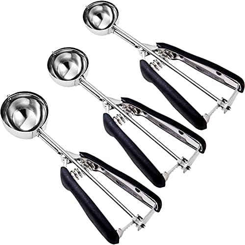 Cookie Scoop set, Size #60/ #40/ #20 Size Cookie Dough Scoop, 3 Pack Cookie Scoops for Baking, Non-slik Grip, Black, 18/8 Stainless Steel