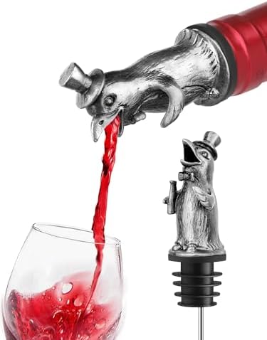 Animal Wine Pourer Spout, Drip Free Bottle Pourer & Stopper for Wine and Liquor Bottles, Funny Gift for Men, Dad, Hostess and Housewarming, Bar Cart Accessory for Holiday Party Decor, Multiple Animal