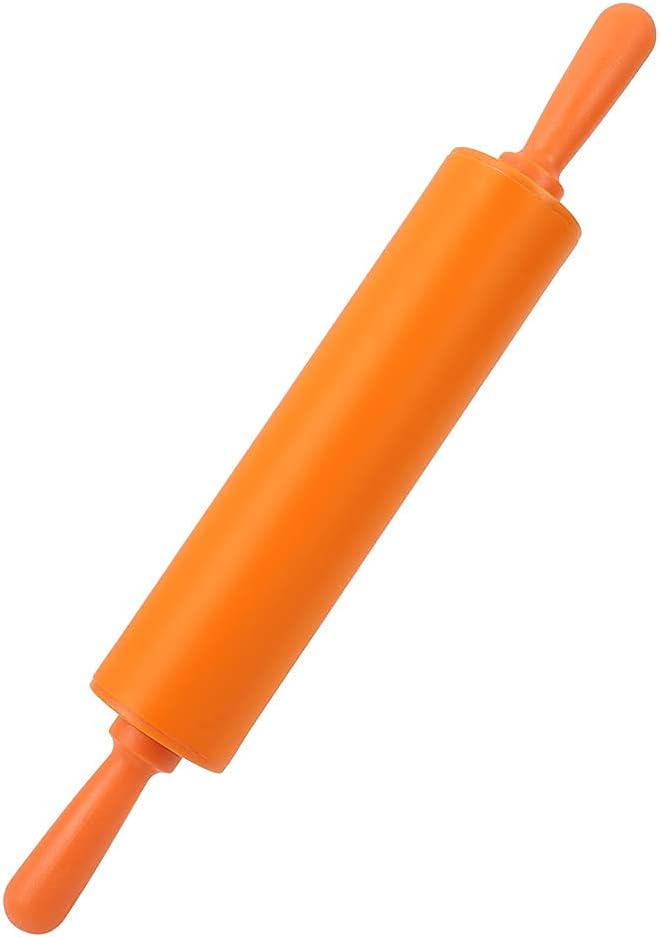 Silicone Rolling Pin Non-Stick DIY Dumpling Roller Bread Cookie Rolling Pin for Baking, Pastry Dough Roller, Fondant, Pizza, etc(Orange)