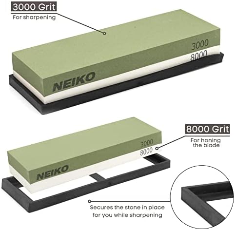 NEIKO 54003A Whetstone, Knife Sharpening Stone, 3000 & 8000 Grit, Coarse, 2 Side Sharpener Stone, Water Sharpening Stone Set, Scissor, Blade, Kitchen Knife Sharpener Stone, Wet Stone Sharpening Kit