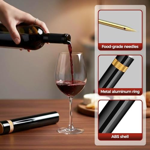 Air Pump Wine Bottle Opener, Air Pressure Pump Wine Bottle Opener with 4 Silicone Wine Stopper, Needle Type Wines Cork Opener Travel Portable Pocket Corkscrew Bottles Opener for Party (Gold*2)
