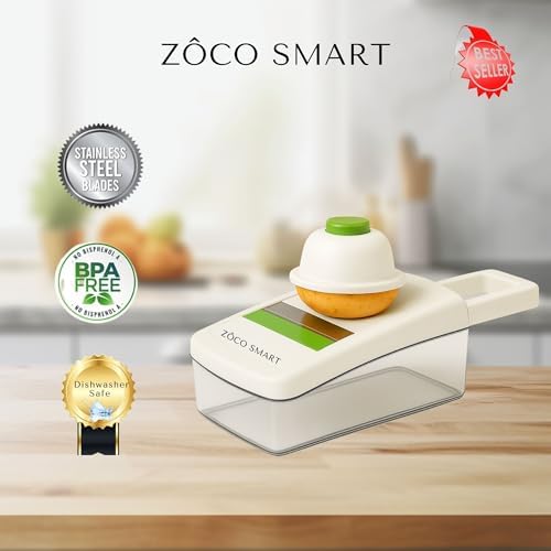 Vegetable Chopper & Mandoline Slicer – 14-in-1 Food Chopper, Vegetable Cutter, Dicer & Kitchen Slicer with 8 Stainless Steel Blades, Onion Chopper, Non-Slip Base & Safety Hand Guard by Zôco Smart
