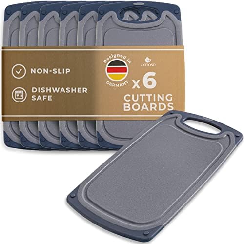 Exitoso Small Cutting Board Set: 6 Dishwasher Safe Non Slip Plastic Cutting Boards with Juice Groove for Kitchen