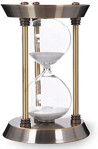AKAKA MUNING 60 Minute Hourglass Sand Timer Metal Frame Bronze, White Sand