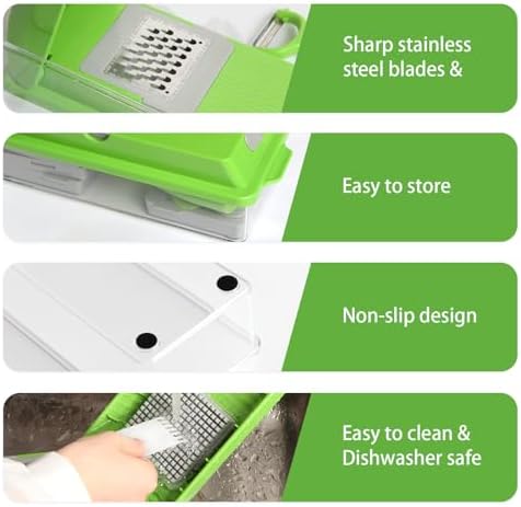 Veggie Chopper with Container, 7 in 1 Manual Food Chopper Cutter, Green